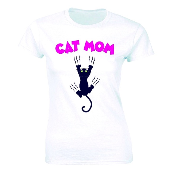 NWOT 🐈‍⬛ 100% COTTON WHITE/PINK/BLACK “CAT MOM” KITTY GRAPHIC TSHIRT Women’s XL - Picture 7 of 7